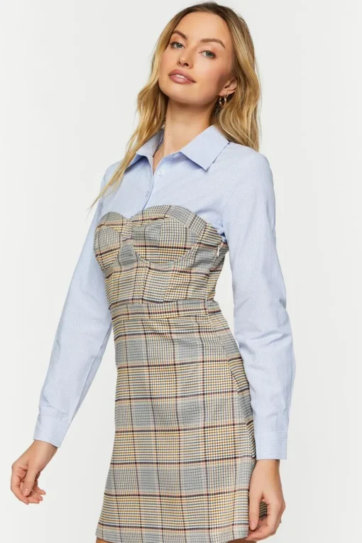 Plaid Bustier Combo Mini Dress