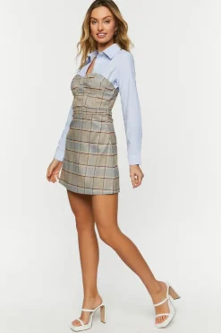 Plaid Bustier Combo Mini Dress