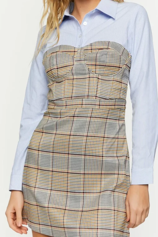 Plaid Bustier Combo Mini Dress