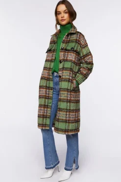 Plaid Buttoned Duster Jacket