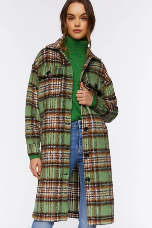 Plaid Buttoned Duster Jacket