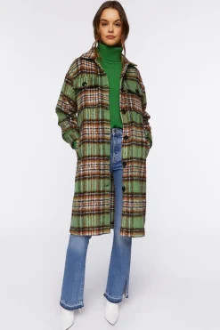 Plaid Buttoned Duster Jacket