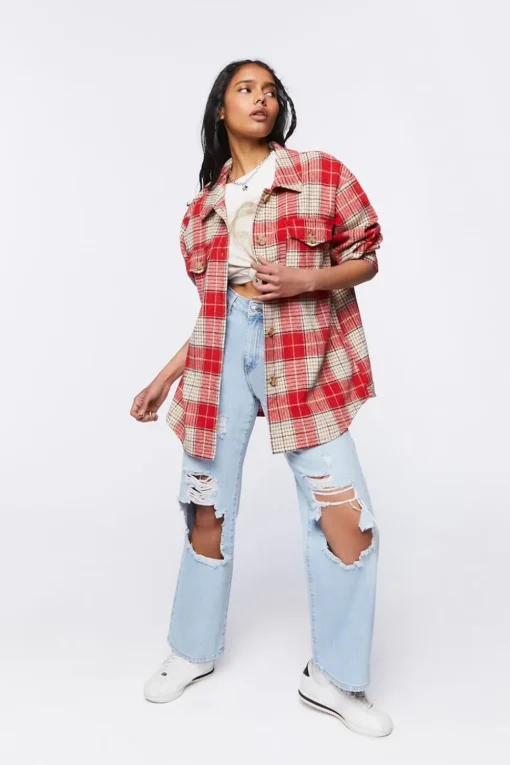 Plaid Button-Front Shacket