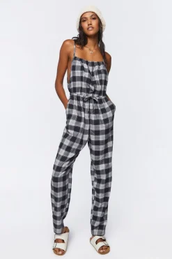 Plaid Cami Drawstring Jumpsuit