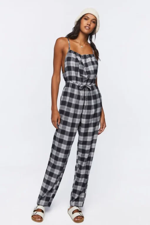 Plaid Cami Drawstring Jumpsuit