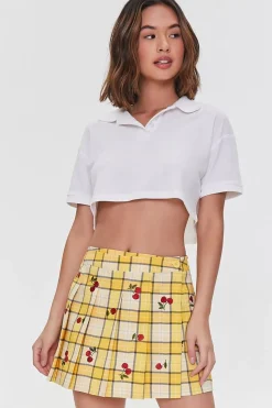 Plaid Cherry Embroidered Skort