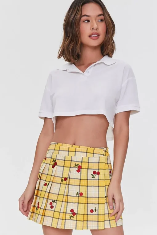 Plaid Cherry Embroidered Skort