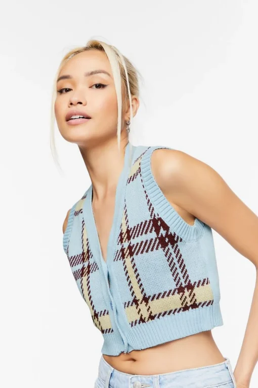 Plaid Cropped Sweater Vest