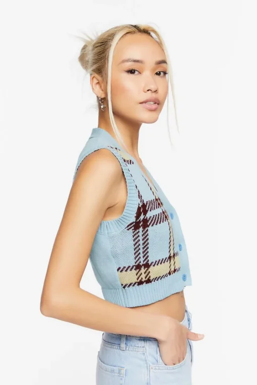 Plaid Cropped Sweater Vest
