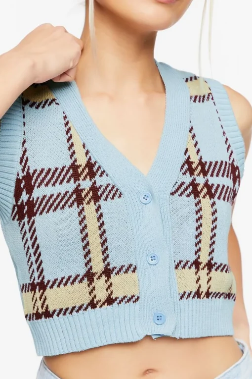 Plaid Cropped Sweater Vest