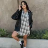 Plaid Dolphin-Hem Shirt Dress