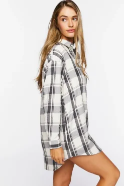 Plaid Dolphin-Hem Shirt Dress