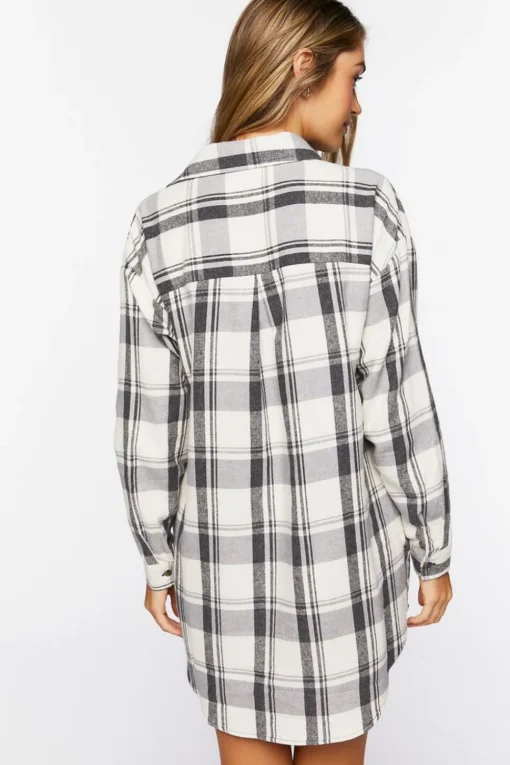 Plaid Dolphin-Hem Shirt Dress