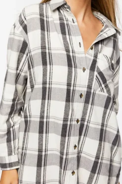 Plaid Dolphin-Hem Shirt Dress