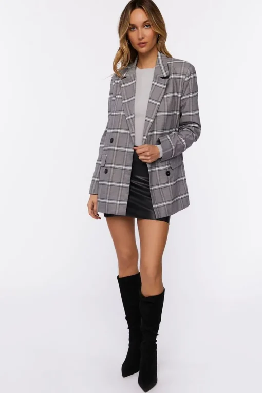 Plaid Double-Breasted Blazer