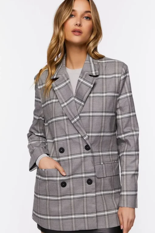 Plaid Double-Breasted Blazer