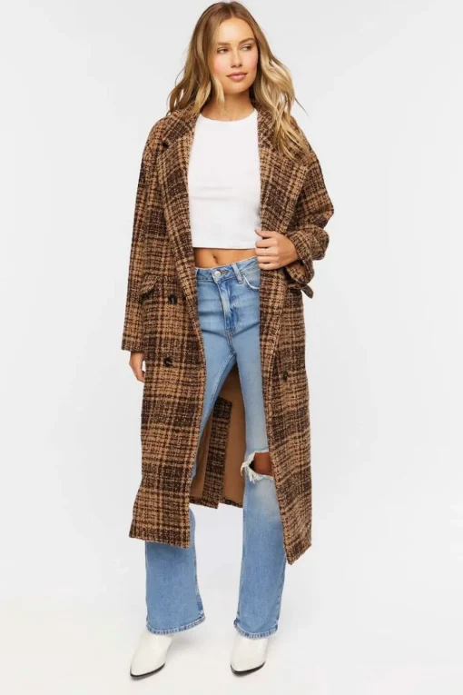 Plaid Double-Breasted Longline Coat
