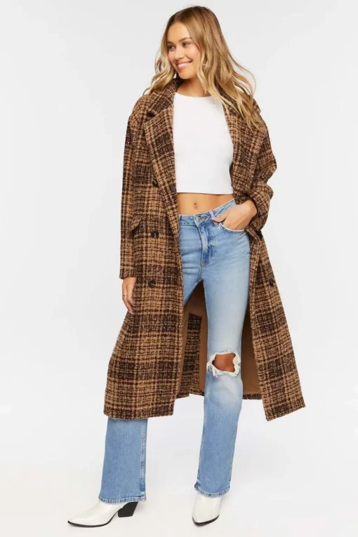 Plaid Double-Breasted Longline Coat
