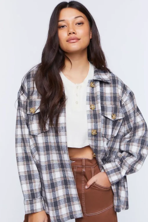 Plaid Drop-Sleeve Shacket