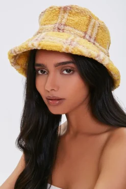 Plaid Faux Shearling Bucket Hat