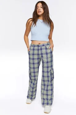 Plaid High-Rise Cargo Pants
