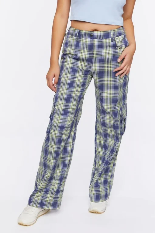 Plaid High-Rise Cargo Pants