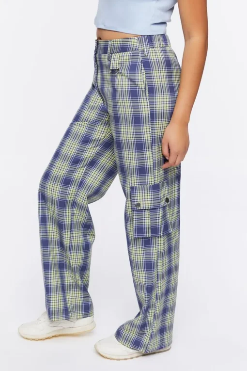 Plaid High-Rise Cargo Pants