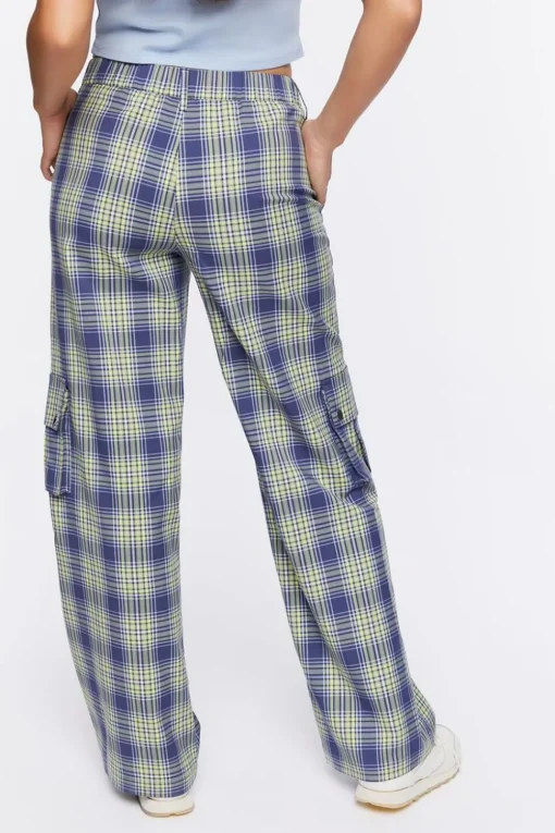 Plaid High-Rise Cargo Pants