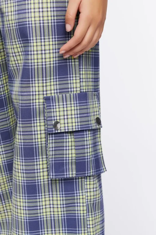 Plaid High-Rise Cargo Pants