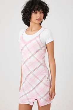 Plaid Lace-Trim Combo Mini Dress