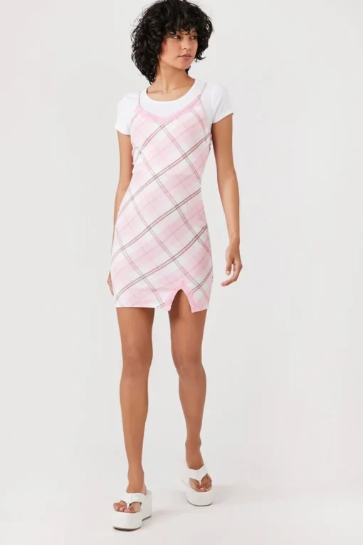 Plaid Lace-Trim Combo Mini Dress