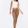 Plaid Ponte Knit Split-Hem Pants