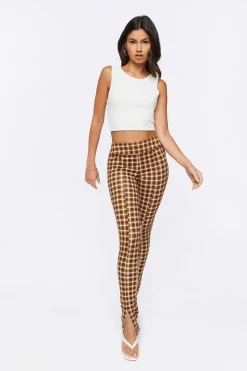Plaid Ponte Knit Split-Hem Pants