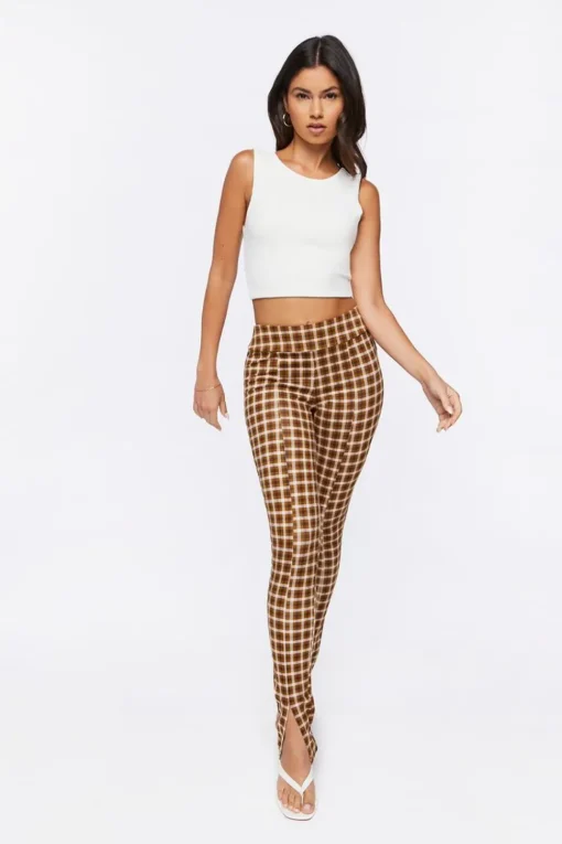 Plaid Ponte Knit Split-Hem Pants