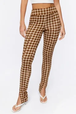 Plaid Ponte Knit Split-Hem Pants