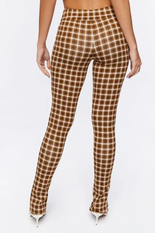Plaid Ponte Knit Split-Hem Pants