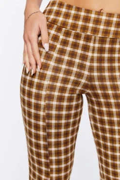 Plaid Ponte Knit Split-Hem Pants