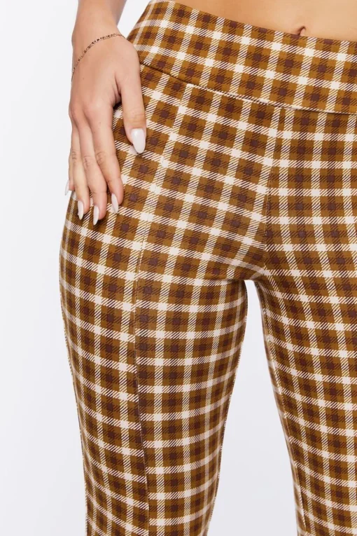 Plaid Ponte Knit Split-Hem Pants