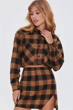 Plaid Shirt & Buttoned Skirt Set