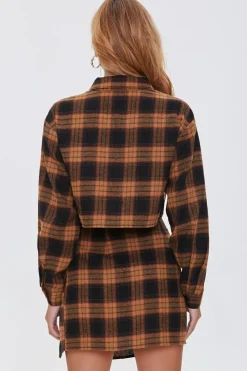 Plaid Shirt & Buttoned Skirt Set