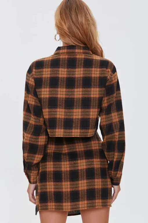 Plaid Shirt & Buttoned Skirt Set