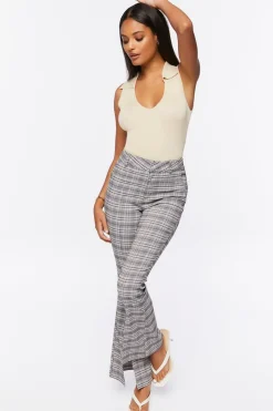 Plaid Split-Hem Flare Pants