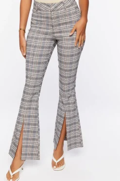 Plaid Split-Hem Flare Pants