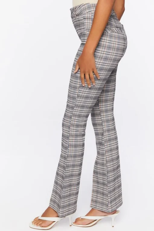 Plaid Split-Hem Flare Pants