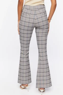 Plaid Split-Hem Flare Pants
