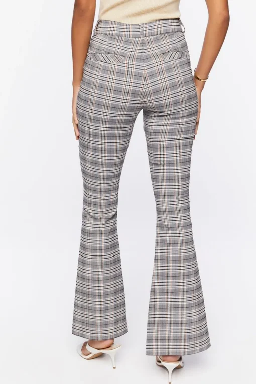 Plaid Split-Hem Flare Pants