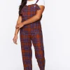 Plaid Straight-Leg Jumpsuit