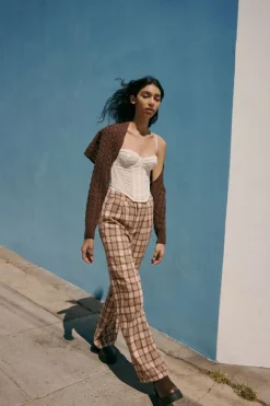 Plaid Straight-Leg Pants