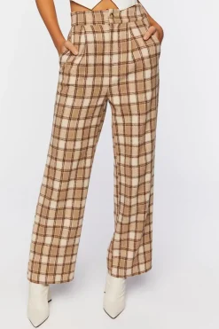 Plaid Straight-Leg Pants