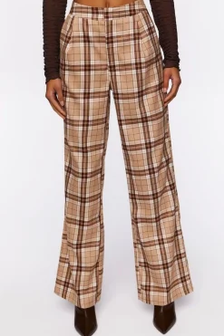 Plaid Straight-Leg Pants